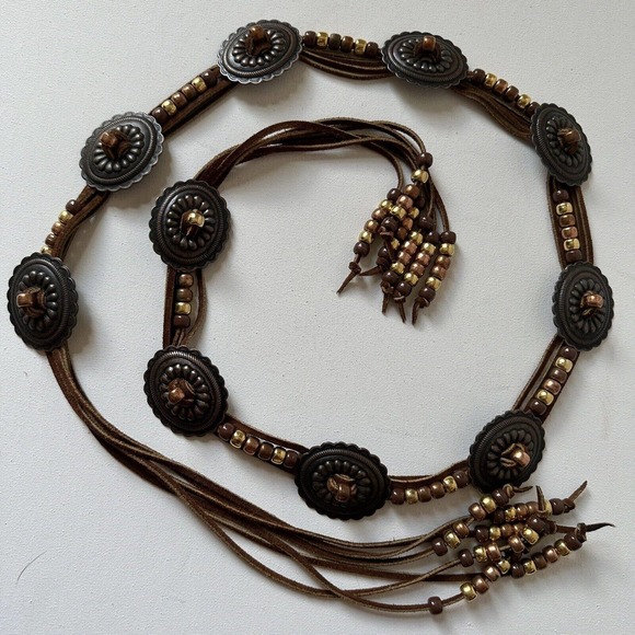 Western Cooper Brass Handmade Leather Belt With Tassels Southwestern main image 4